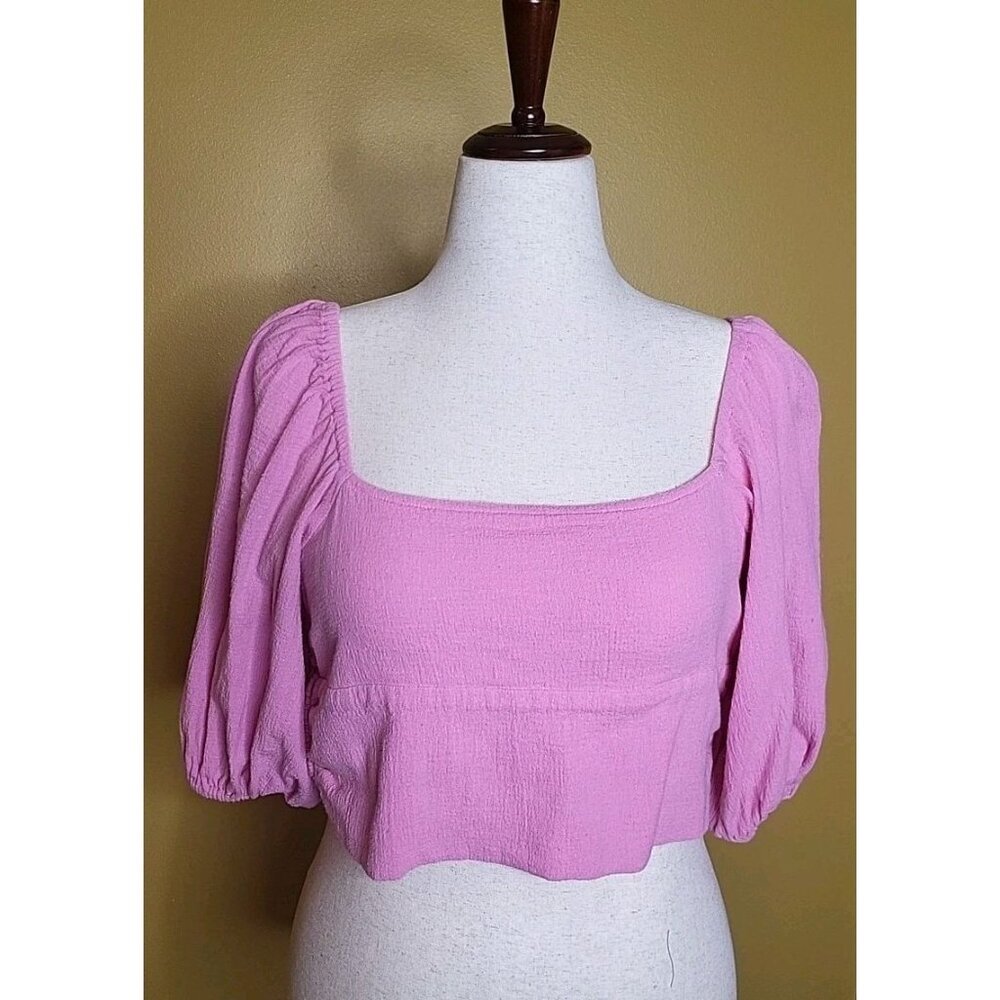 Jens Pirate Booty For Free People Pink Tie Back Puff Sleeve Crop Top See Descrip